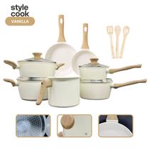 Jogo de Panelas Antiaderente Cerâmico Fogão Indução Kit 10 Peças Cook Marmol