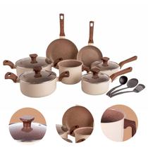 Jogo de Panelas Antiaderente Cerâmico Fogão Indução Kit 10 Peças Pratic Cook Marmol