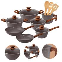 Jogo de Panelas Antiaderente Cerâmico Fogão Indução Kit 10 Peças Vanilla Cook Marmol