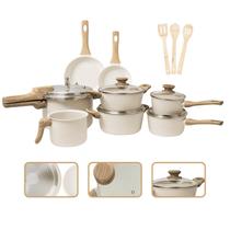 Jogo de Panelas Antiaderente Cerâmico Fogão Indução Kit 11 Peças Cook Marmol