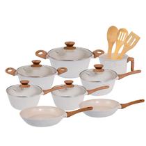 Jogo de Panelas Antiaderente Cerâmico Fogão Indução Kit 11 Peças Vanilla Cook Marmol