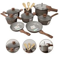 Jogo de Panelas Antiaderente Cerâmico Fogão Indução Kit 11 Peças Vanilla Cook Marmol