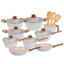 Jogo de Panelas Antiaderente Cerâmico Fogão Indução Kit 12 Peças Vanilla Cook Marmol