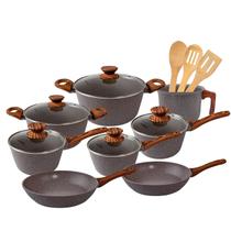 Jogo de Panelas Antiaderente Cerâmico Fogão Indução Kit 12 Peças Vanilla Cook Marmol