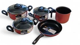 Jogo de panelas antiaderente com 5 peças VERMELHO Jogo de panelas antiaderente com 5 peças VERMELHO