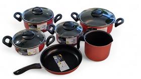 Jogo de panelas antiaderente com 6 peças VERMELHO Jogo de panelas antiaderente com 6 peças VERMELHO