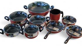 Jogo de panelas antiaderente com 8 peças + WOK 32 VERMELHO