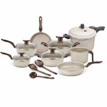 Jogo de Panelas Antiaderente Com Panela de Pressão 11 Peças Baunilha Tampa de Vidro - Dona Chefa