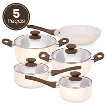 Jogo de Panelas Antiaderente com Revestimento de Cerâmica 5 Peças com Tampa de Vidro Jogo de Panelas Antiaderente com Revestimento de Cerâmica 5 Peças com Tampa de Vidro