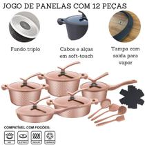 Jogo De Panelas Antiaderente Conjunto Revestido em Cerâmica Gás Indução 12 Peças - ROSE