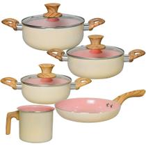 Jogo de Panelas Antiaderente de Indução Revestimento Cerâmica Verona Bege 5 Peças - Rio Home