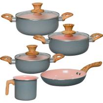 Jogo de Panelas Antiaderente de Indução Revestimento Cerâmica Verona Cinza 5 Peças - Rio Home