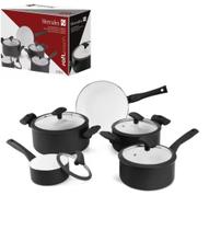 Jogo De Panelas Antiaderente Fundo Especial Indução Grossa Preta 5 Peças
