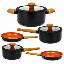 Jogo de Panelas Antiaderente Gourmet em Cerâmica Indução Gás Premium 5 peças -