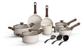 Jogo De Panelas Antiaderente Indução 10 Peças Fundo Triplo Pratic Cook Marmol Vanilla Mimo Style