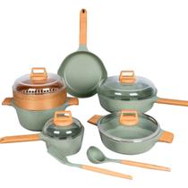 Jogo de Panelas Antiaderente Mármore Cerâmico Saltê 13 Peças cor Verde