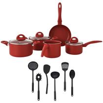 Jogo de Panelas Antiaderente Mármore Com Tampas de Vidro e Alças Anatômicas para Mais Conforto