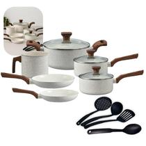 Jogo De Panelas Antiaderente Pratic Cook Mármol Indução Mimo Style Cerâmica 10 Peças