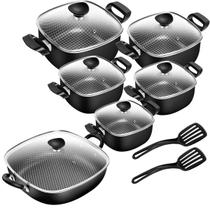 Jogo De Panelas Antiaderente Quadradas Com Frigideira 2 Alças N29 Wok Preto Patolux