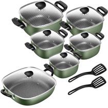 Jogo De Panelas Antiaderente Quadradas Com Frigideira 2 Alças N29 Wok Verde Patolux