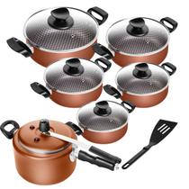 Jogo De Panelas Antiaderente Spesso Caçarola + Panela de Pressão Cobre 6 Peças Patolux