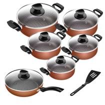 Jogo De Panelas Antiaderente Spesso Com Frigideira Número 24 Cobre Tampa De Vidro Temperado 6 Peças Patolux Jogo De Panelas Antiaderente Spesso Com Frigideira Número 24 Cobre Tampa De Vidro Temperado 6 Peças Patolux