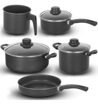 Jogo de Panelas Antiaderentes (Teflon) Pretas 5 Peças - Alumínio Brasilar