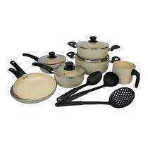 Jogo de Panelas Antiarerente 10 Peças Cerâmica Nude Cozinha Completa Durável Moderno