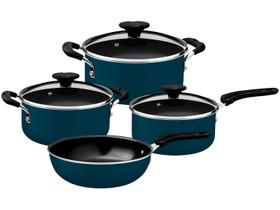 Jogo de Panelas Azul Mediterrâneo 4 Peças Tramontina Tunis Cerâmico Externo Siliconado