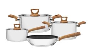 Jogo de Panelas Brava 4 Peças em Aço Inox com Fundo Triplo Antiaderente Tramontina 65300/310 Jogo de Panelas Brava 4 Peças em Aço Inox com Fundo Triplo Antiaderente Tramontina 65300/310