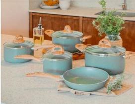 Jogo de Panelas Brinox Antiaderente Ceramic Life 5 Peças Botanika com Indução Verde