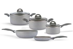 Jogo de Panelas Brinox Antiaderente Ceramic Life 5 Peças Marble Blend com Indução Cinza Claro