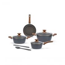 Jogo De Panelas Brinox Antiaderente Ceramic Life 6 Peças Marble Wood Com Indução Cinza Escuro Cinza