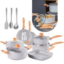 Jogo de Panelas Brinox Antiaderente Ceramic Life com Indução 10 Peças e Utensílios Gris Jogo de Panelas Brinox Antiaderente Ceramic Life com Indução 10 Peças e Utensílios Gris
