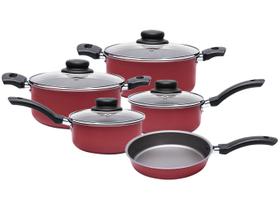 Jogo de Panelas Brinox Antiaderente de Alumínio - Vermelho 5 Peças Pepper Jogo de Panelas Brinox Antiaderente de Alumínio - Vermelho 5 Peças Pepper