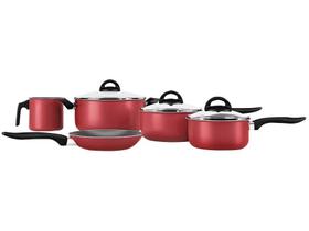 Jogo de Panelas Brinox Antiaderente Pro-Flon 5 Peças Chilli Vermelho Cereja - Cereja Brinox