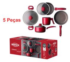 Jogo de Panelas Brinox Ceramic Life Easy 5 Pçs Vermelha 4789