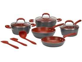 Jogo de Panelas Brinox Revestimento Crâmico de Alumínio Vermelho e Cinza 8 Peças Ceramic Life Select