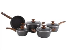 Jogo de Panelas Brinox Stone&Wood Cinza 5 Peças Optima Indução Antiaderente
