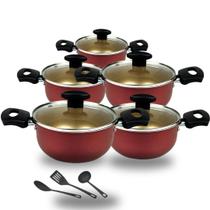 Jogo De Panelas Caçarola 16 à 24 Cereja e Dourado Antiaderente.