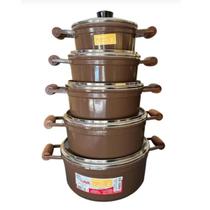 Jogo De Panelas Caçarola Cava 5 Peças C/ Tampa De Vidro