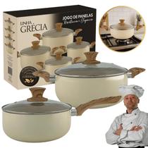 Jogo de Panelas Caçarola Cerâmica Antiaderente 2 Pçs Grécia Cor Creme