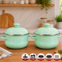 Jogo de Panelas Caçarola Esmaltada Jade Cerâmica 3,6L para Todos os Fogões Verde Jogo de Panelas Caçarola Esmaltada Jade Cerâmica 3,6L para Todos os Fogões Verde
