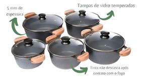 Jogo De Panelas Caçarola Preto Cerâmica 16 a 24 Alumínio Fundido Tampa Vidro Jogo De Panelas Caçarola Preto Cerâmica 16 a 24 Alumínio Fundido Tampa Vidro