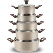 jogo de Panelas Caçarolas 05 Pçs Antiaderente Teflon 6 Camadas Crema Tampa de Vidro jogo de Panelas Caçarolas 05 Pçs Antiaderente Teflon 6 Camadas Crema Tampa de Vidro