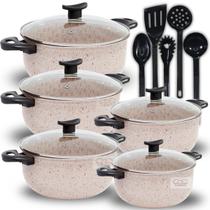 Jogo de Panelas Caçarolas 10 Peças Vanilla Creme Antiaderente Teflon Panelas Grande