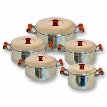 Jogo de Panelas Caçarolas 5 peças alumínio Forte com Alças de Madeira Nº 16 ao 24
