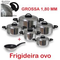 Jogo de Panelas Caçarolas 6 peças Alumínio Polido Grosso do nº 16 ao 24 com Frigideira nº 12 Anti