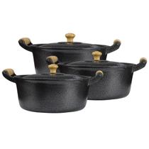 Jogo de Panelas Caçarolas Aluminio Fundido Craqueado Preto Jogo de Panelas Caçarolas Aluminio Fundido Craqueado Preto