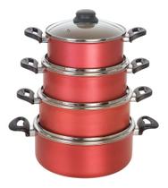 Jogo de Panelas Caçarolas Antiaderentes Cereja e Creme 4 Peças - Alumínio Brasilar Jogo de Panelas Caçarolas Antiaderentes Cereja e Creme 4 Peças - Alumínio Brasilar